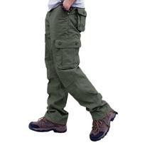 Men's Overalls Drawstring Multi Pocket Casual Pants Hiking Pants Cotton Twill Pants 34 armijos žalia spalva