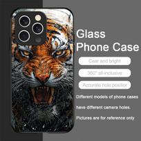 Auksinis Juodas Tigro Dryžiai Liepsnos Raštas Grūdinto Stiklo Telefono Dėklas IPhone 17 16 Pro Max 15 14 13 12 Mini 11 X XS 14Plus Dangtelis iPhone 13 mini black