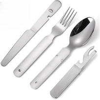 4 Pcs Cutlery Set 304 Stainless Steel Knife Fork and Spoon Cutlery Set Camping Cutlery Outdoor Travel Cutlery with Bottle Opener