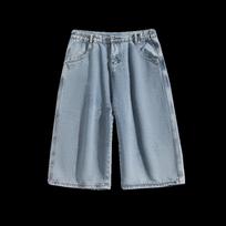 Multi-pockets Cargo Pants Summer Short Jeans Breeches Hip Hop Streetwear Baggy Denim Shorts Classic Wide-leg Capris Pants 4XL mėlyna