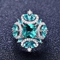 Open Ring Full Micro Pave Simulated Paraiba Green Diamond Ring Women Jewelry adjustable
