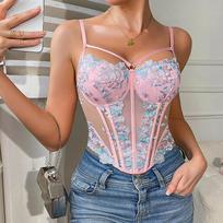 European Embroidered Floral Buckle Strap Jacquard Vest S