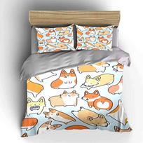 Cute Corgi Print Home Set Multiple Sizes Kid'S And Adults' Bedroom Exquisite 3Pc Bedding Set, Gift EU Twin 135X200cm&set gray