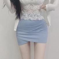 New Arrival Korea Dongdaemun Slimming High Waist A-line Midi Skirt One Size dangaus mėlyna spalva