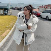 Cotton-padded Jacket Girls' Middle School Long New Korean Version of Loose Tooling Bread Coat Winter College Wind Hooded Coat. M
