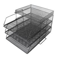 4Pcs File Rack Stackable Separable Mesh Hollow Design Large Capacity Easy Installation Desktop File Storage Holders