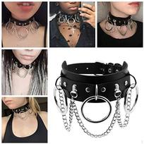 Leather Choker Gothic Punk Necklace, Cord Collar juoda