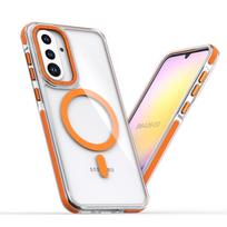 Prabangus magnetinis skaidrus dėklas, skirtas Samsung Galaxy A56 A17 A07 A36 A26 A16 A06 A55 A35 A25 A15 A05 A05S A54 A53 A24 A34 Magsafe dangtelis for Galaxy A36 5G oranžinė