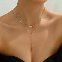 Y-shaped Pendant Double-layer Necklace Women's Niche Light Luxury Sexy Multi-layer Clavicle Chain Commuting Versatile Accessories 1Pcs auksas