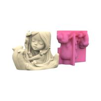 Cute Maid Silicone Flower Pot Mold Concrete Candlestick Silicone Candle Holder Mold Succulent Planter Cement Clay Mold 1