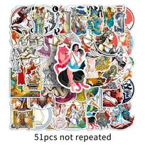 51-Piece Ancient Greek Mythology Stickers: Cartoon Zeus & Poseidon Waterproof Decoration Set.