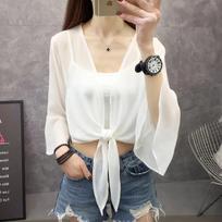 Spring and summer chiffon shawl women's short thin sunscreen clothes, new versatile large size loose cardigan jacket One size fits all
