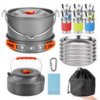 Outdoor Camping Cookware Set Hanging Pot Cookware Set Portable Foldable Cookware 1.6L Tea Kettle for 6 8 People Orange oranžinė