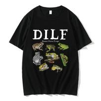 Retro Dilf loves frog print T-shirtsfeaturing fun and expressive frog designs for womens casual wear, perfect for summer. - M... S