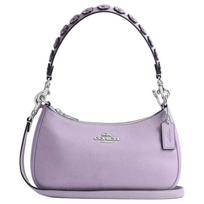 COACH Teri 25 Floral Appliqué Hardware Pebbled Leather Shoulder Crossbody Tote Medium Women's Purple auksas