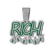 RICH Coin Purse Pendant Necklace: 14MM Cuban Chain with Full Diamond, Trendy Men's Jewelry