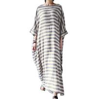 O-Neck Batwing Sleeves Women Dress Pockets Ankle Length Fine Sewing Retro Striped Print Loose Maxi Dress Streetwear M pilka