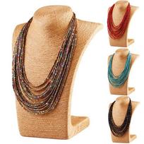 Fashion Women Mix Color Multilayer Seed Beads Choker Chunky Pendant Bib Necklace įvairiaspalvis
