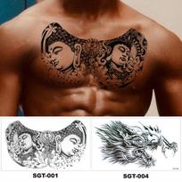 Over-the-shoulder dragon three-sided Buddha flower chest tattoo sticker, new half-armor letter anti-sweat tattoo sticker 320*190MM brown