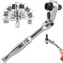 Reketinė rankena Chromo vanadžio plienas 2-in-1 Daugiafunkcinė Atbulinė Elastinga galva Reketinis raktas 1/4'' lizdas Reketinė rankena Ratchet Handle sidabras