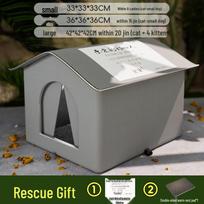 Winter Warmth Cat Tent: Waterproof, Cold-Resistant, Bite-Proof, Spacious, All-Season Shelter Outdoor Nest with Warming Pad - Gray
