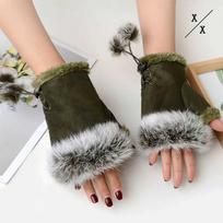Winter Women's Gloves German Velvet Cotton Warm Cold  Plus Velvet Cycling Cold   Warm Gloves One Size žalia