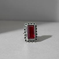 Rectangular Shape Red Ruby Flower Ring, 925 Sterling Silver Jewelry, Minimalist Boho Statement Ring for Women 4 sidabras