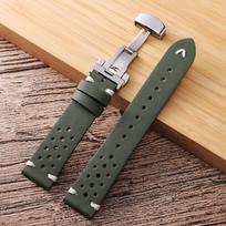 Sailcloth Watchband for Omega Business Cowhide Watch Band for Seiko 22mm 20mm Butterfly Buckle Stitching Brown Strap for Men 20mm žalia