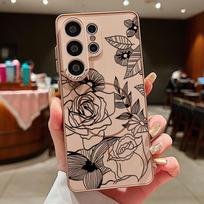 Line Rose Flowers Leaves Pattern Case For Samsung Galaxy S26 Ultra S25 Edge S24 Plus S23 FE S22 A54 A55 A56 5G Magnetic For Magsafe Matte Cover Samsung S24 Plus auksas