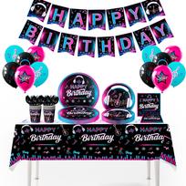 138pcs Tik Tok Birthday Party Supplies,Music Birthday Decorations&Tableware Set-Plates Balloons Banner Cups Napkins Table Cloth etc for Girls Boys juoda