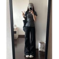 Women's American Style Low-Rise Black Micro-Flare Jeans - Loose, Slimming, Floor-Length Pants for Spring/Summer L juoda