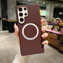 Anti Shock Anti Drop Back Cover Luxury Magnetic Carbon Fiber Texture Phone Case For Samsung Galaxy S21 S22 S23 S24 Ultra Plu For Samsung S24 raudona