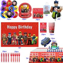 185PCS Roblox Birth Date Celebration Decorations Supplie Roblox Party Celebration Disposable banner Tablecloth Cup Board Infant Shower collection