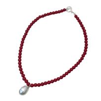 Pearl Drop Pendant Neckchain Glass Bead Choker Adjustable Chain Necklace Bohemian Jewelry Ornament for Women Girl raudona