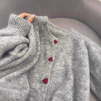 Love Button Sweater Jacket for Women 2025 Autumn New Loose Round Neck Knitted Cardigan Top OneSize