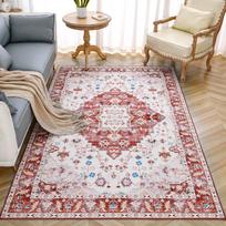 Noahas Retro Living Room Decoration Carpet Nordic National Style American Retro Carpet  Rugs for Bedroom Large Area Non-Slip Mat 122x183cm raudona