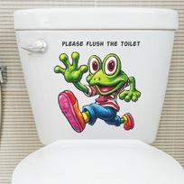 Hand Painted Funny Running Frog Toilet Seat Sticker Bathroom Decor Playful Removable Waterproof Decal 29x29CM