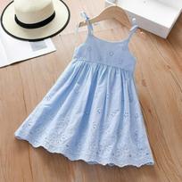 Girls Vest Skirt Summer Western Style Suspender Princess Dress Girl Hollow Embroidered Dress Summer 110