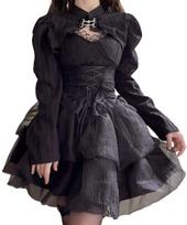Lolita Set [Lady Lazy] [Lady Lazy] 3-Piece SetGothic Dress, Bustier, Bolero, Skirt, Jirai-kei Cosplay, Above-the-Knee, Black, 3-Piece (L) juoda