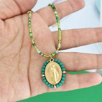 QMHJE Mergelės Marijos nerūdijančio plieno pakabukas grandinėlė moterims Choker karoliukų grandinėlė aukso sidabro spalvos vaivorykštės spalvos papuošalai white