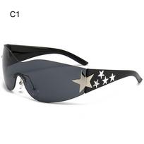Women and Men Trendy Fashion Shades UV400 Protection Cool Wrap Around Sun Glasses Stars Decor Rimless Y2K Sunglasses