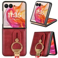 Wristband Leather Case for Motorola Razr 70 60 0 Ultra    Moto Razr 40 Plus  Cover Ring Opener Funda Moto Razr Plus 2023 pink