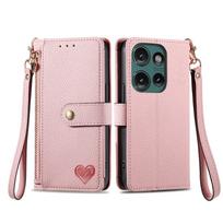 Wallet Case Motorola Moto G 5G Edge 60 50 40 30 Ultra X30 E22 E15 E13 4G Zipper Pocket Purse with Wrist Strap, Flip Card Holder For Moto Edge 60 rožinė