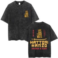 Skalbti Vintažiniai Hattori Hanzo RAUDONI Kardai ir Sushi Kill Bill Okinawa Japonija Tarantino Marškinėliai Vyrams Moterims Laisvalaikio Per dideli Marškinėliai S įvairiaspalvis