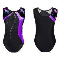 Vaikų mergaičių stilingas triko raštas be rankovių kombinezonas, skirtas gimnastikos treniruočių etape 5-6 Years violetinė