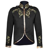 Yousheng Men Jacket Stand Collar Long Sleeve Golden Embroidered Pattern Short Coat Slim Fit Halloween Costume Travel Clothing XL