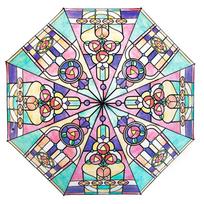 Umbrella Automatic Japanese 23-inch Church Glass Umbrella Transparent POE Straight Pole Long Handle Sunny Umbrella Glass Colorful Pattern One Size