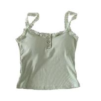 Women Sling Vest Pure Color Lace Splicing Bottom Tops with Built-in Chest Pad