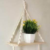 Boho Macrame Wall Shelf for Indoor Plants and Decor Wood
