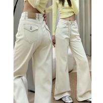 Women's High-Waisted Micro-Flare Jeans, Rice Apricot Color, Loose-Fit, Korean Style, Fashionable & Versatile, Early Spring 2026. L